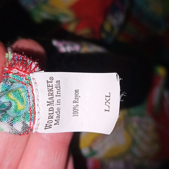 World Market Bold Red Multi Tropical Floral Popover Dress Size L / XL - Picture 4 of 7